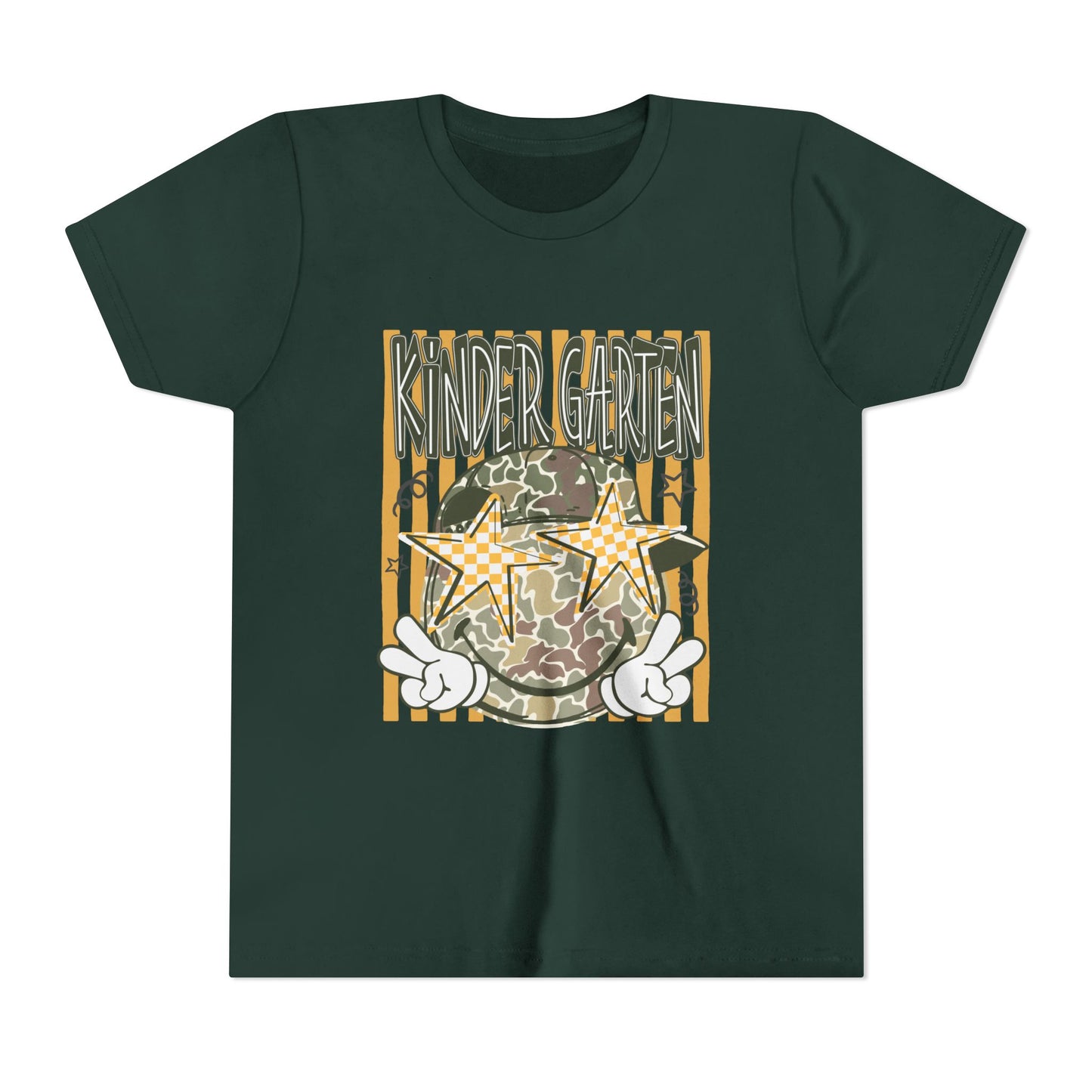 Kindergarten Stars Youth Tee – Camo Globe Graphic Back-to-School Shirt