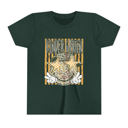 Kindergarten Stars Youth Tee – Camo Globe Graphic Back-to-School Shirt
