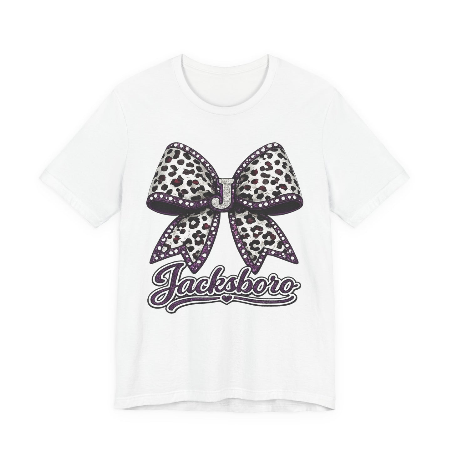 Jacksboro Leopard Bow Tee — 'Jacksboro' Script Short Sleeve Shirt