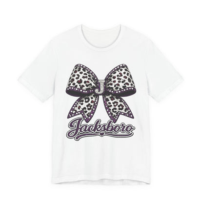 Jacksboro Leopard Bow Tee — 'Jacksboro' Script Short Sleeve Shirt