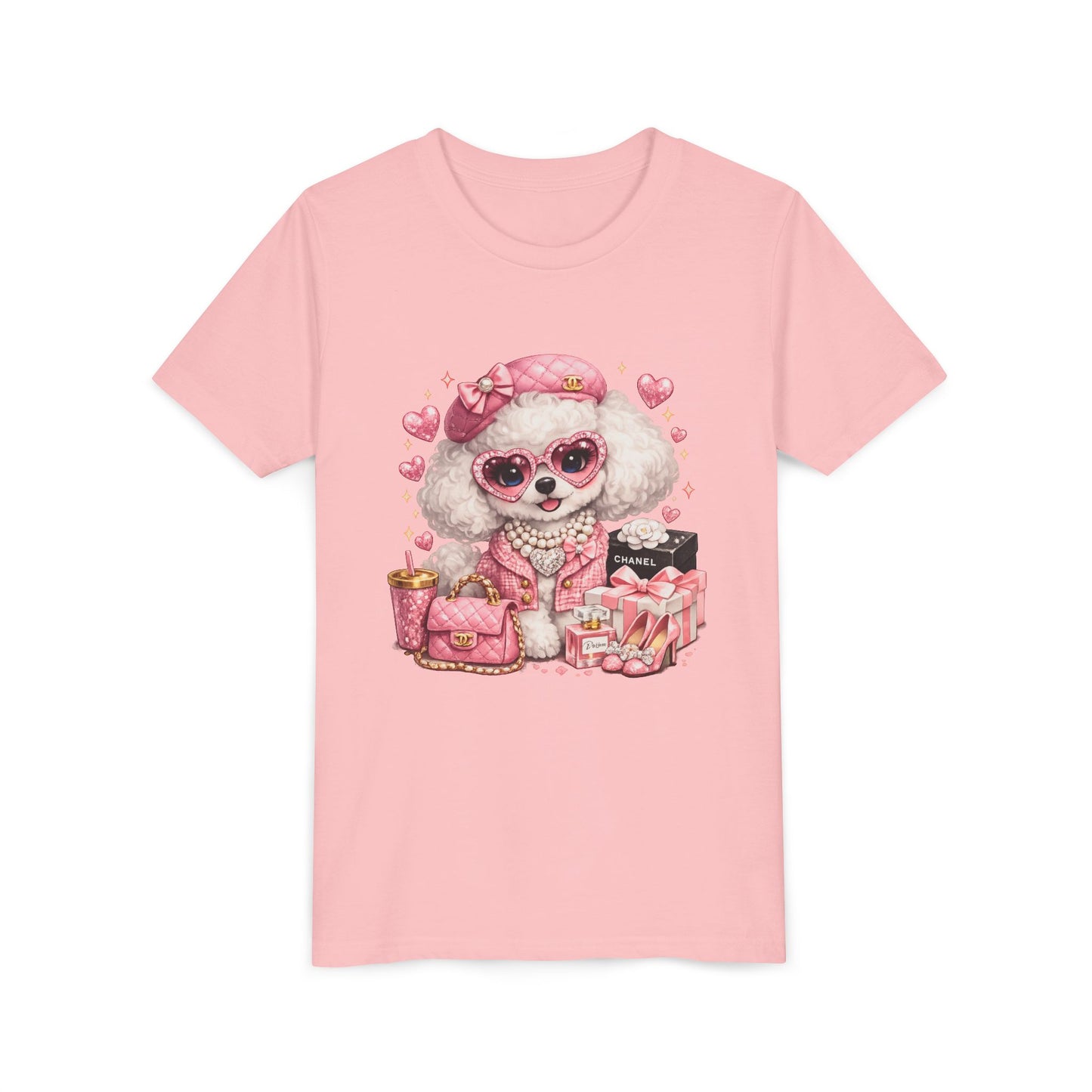 Cute Pink Poodle Fashion Kids Tee – Girly Puppy with Sunglasses & Gifts