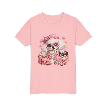 Cute Pink Poodle Fashion Kids Tee – Girly Puppy with Sunglasses & Gifts