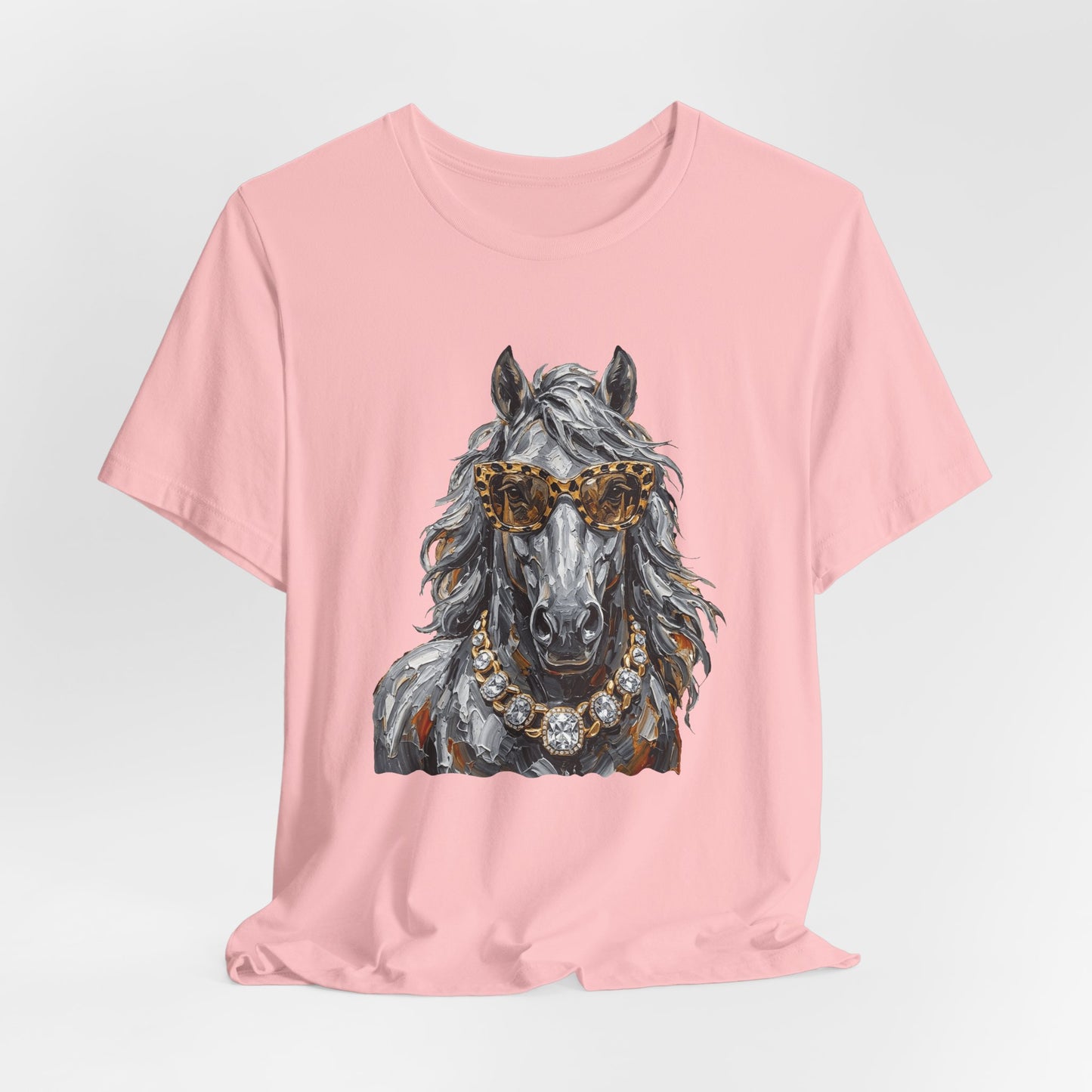 Horse Portrait T‑Shirt — Glam Horse with Sunglasses & Pearl Necklace