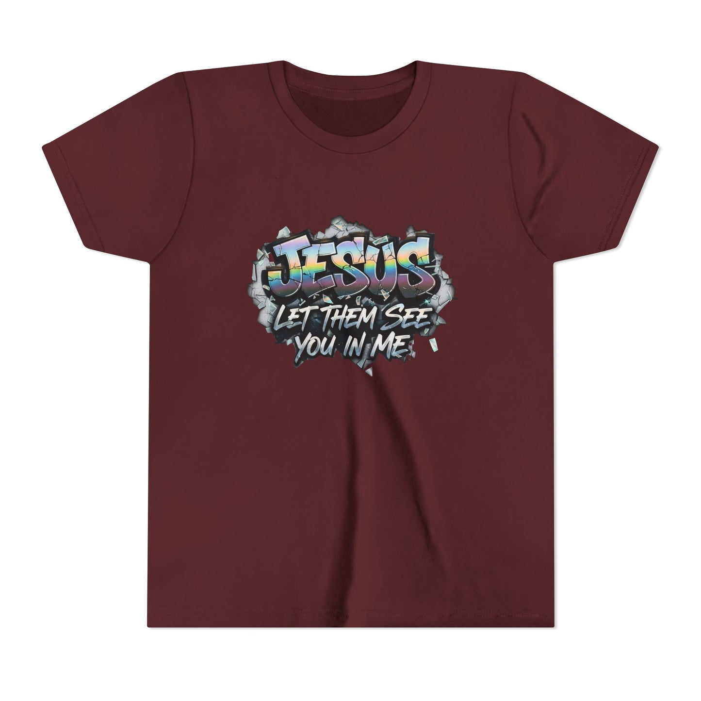 Youth Tee — 'Jesus Let Them See You In Me' Graffiti Christian Shirt