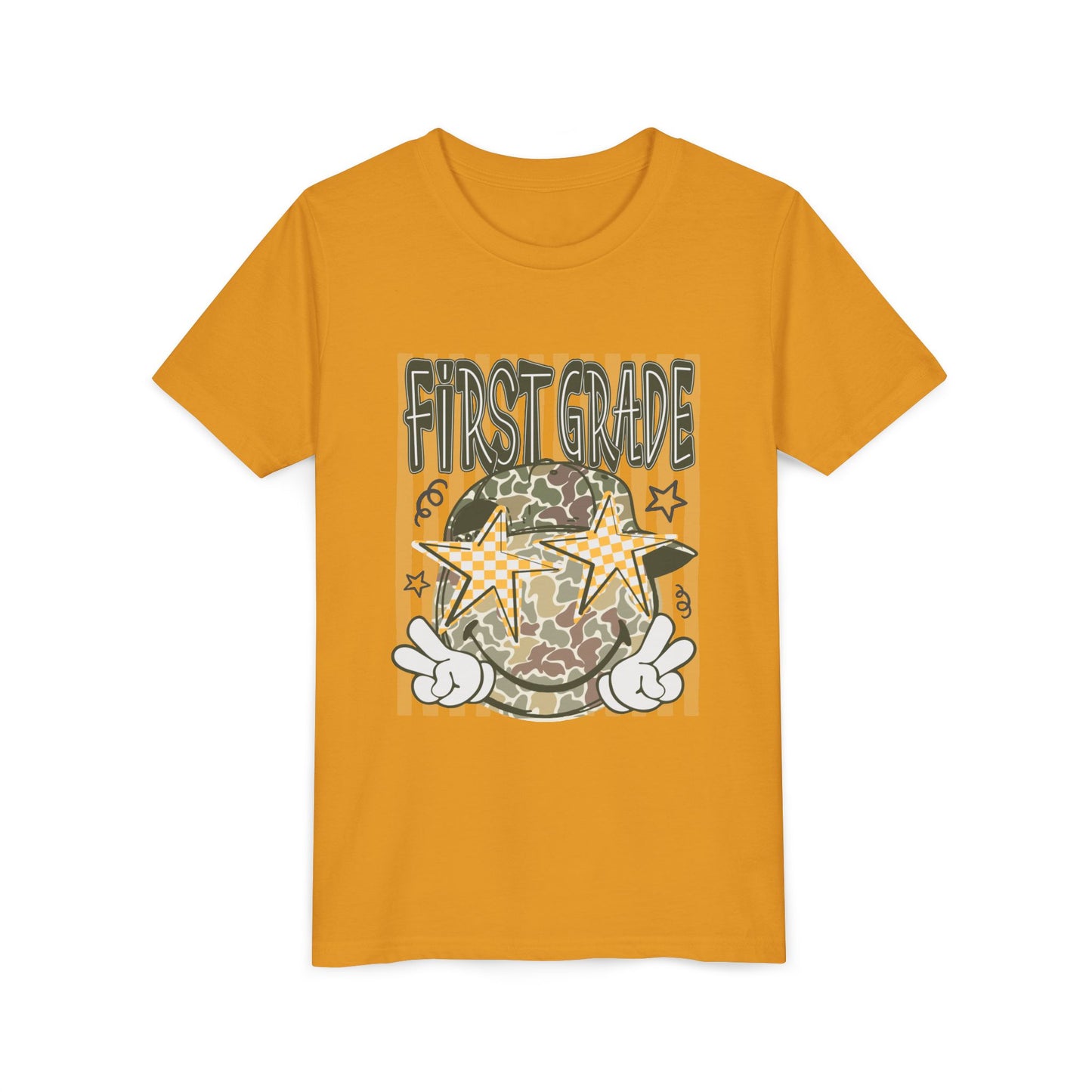 First Grade Camo Stars Youth Tee - Back to School Kids T-Shirt