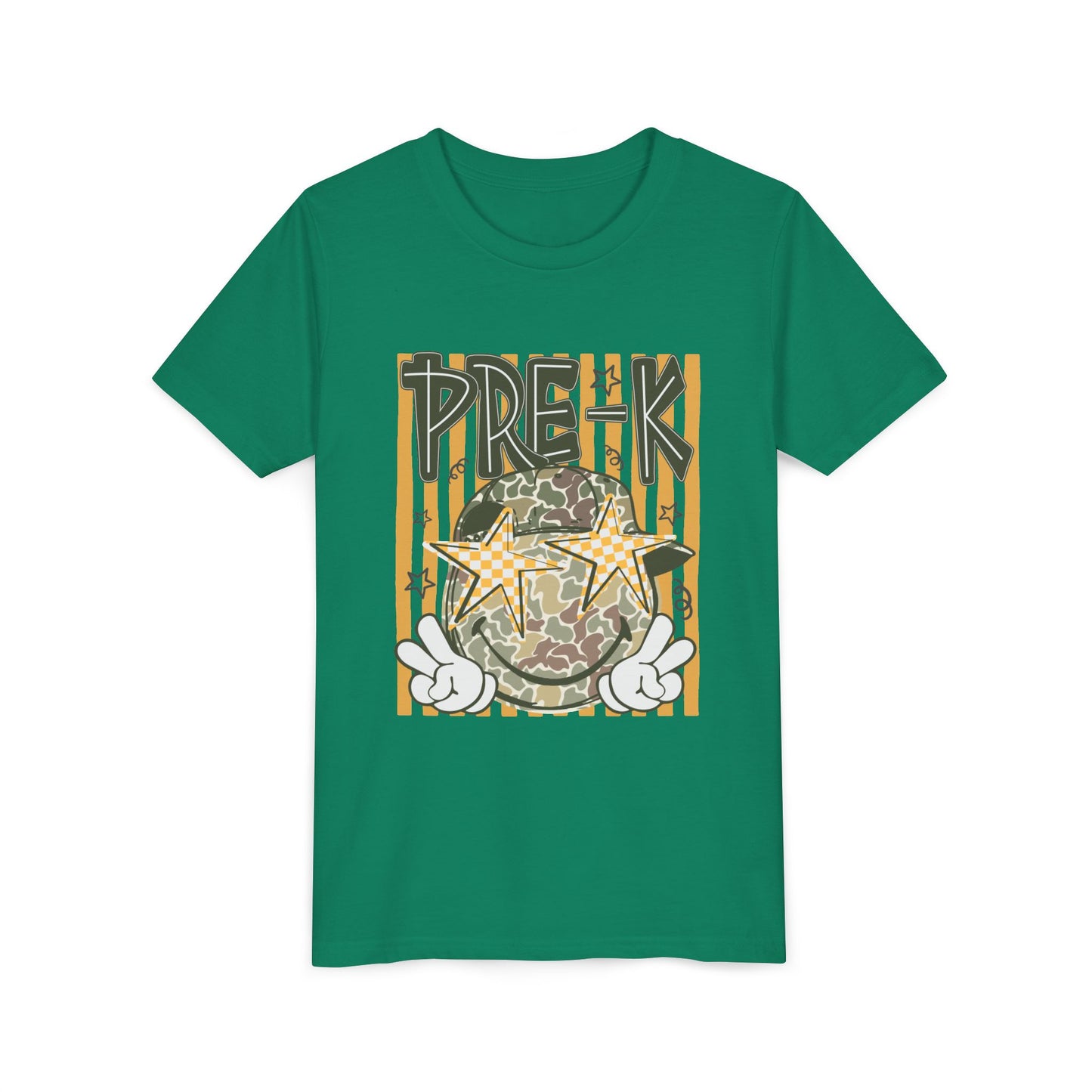 Pre-K Kids Tee — Camo Smiley Star Preschool Shirt for Boys & Girls