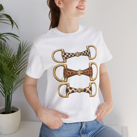 Equestrian Bit Trio Tee — Leopard & Checked Horse Bit Graphic T-Shirt