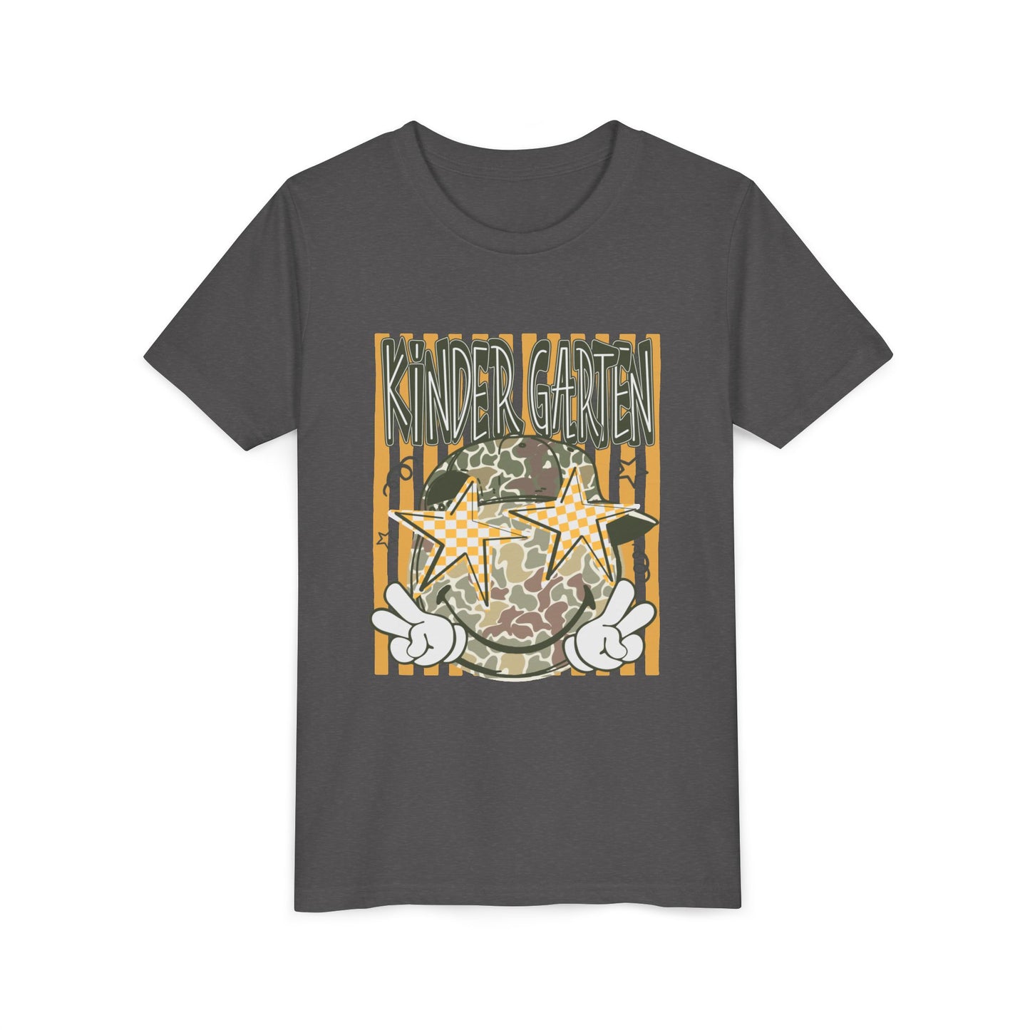 Kindergarten Stars Youth Tee – Camo Globe Graphic Back-to-School Shirt