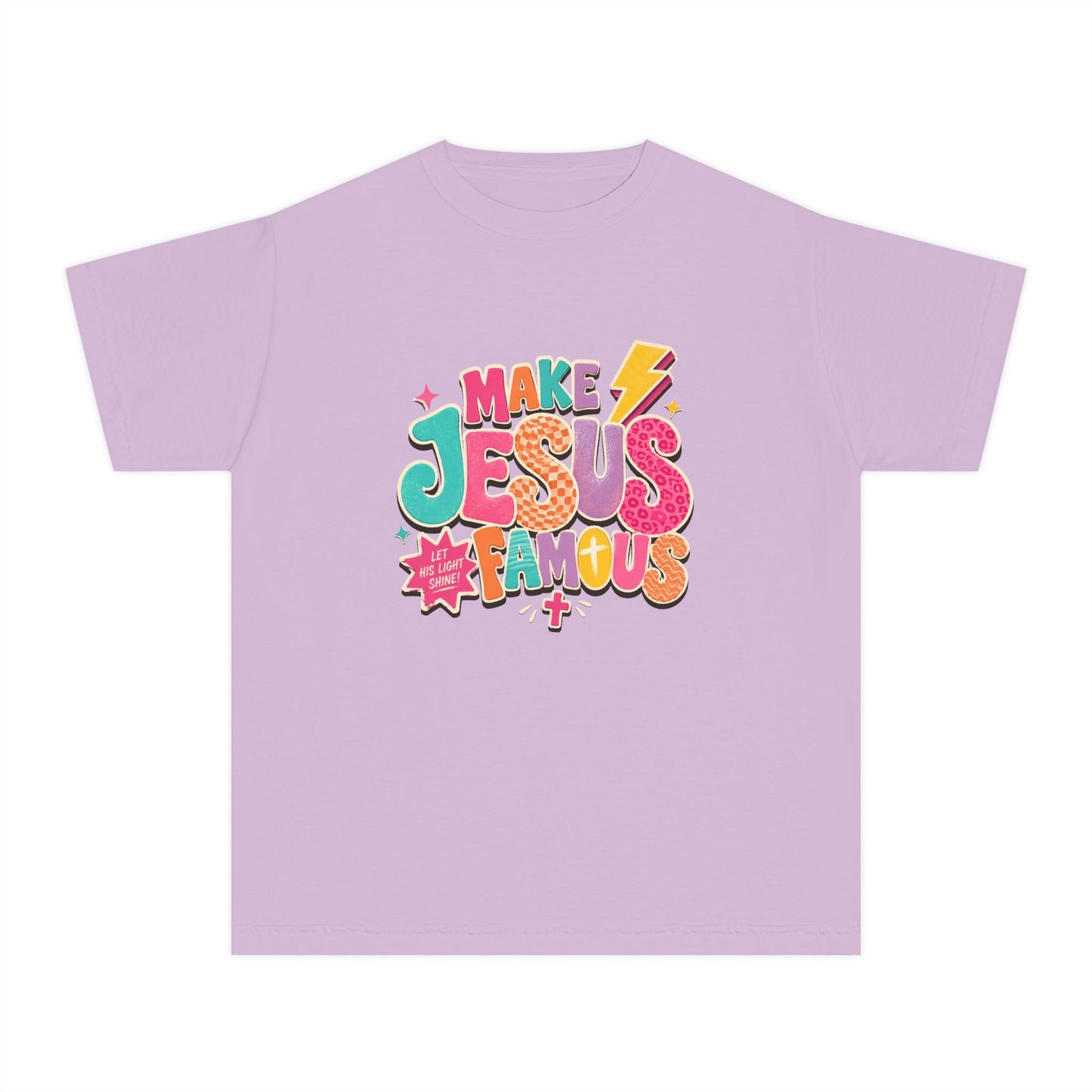 Youth T-Shirt — "Make Jesus Famous" Colorful Graphic Christian Tee