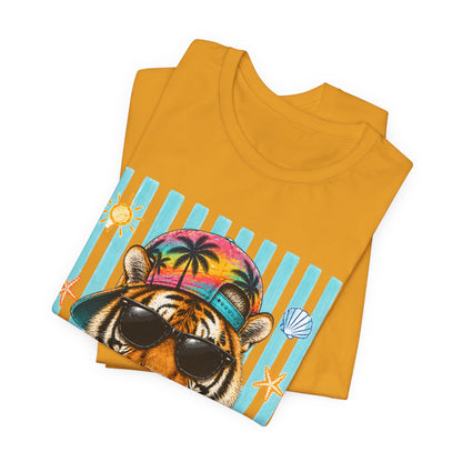 Tiger in Shades Beach T-Shirt – Tropical Vacation Graphic Tee