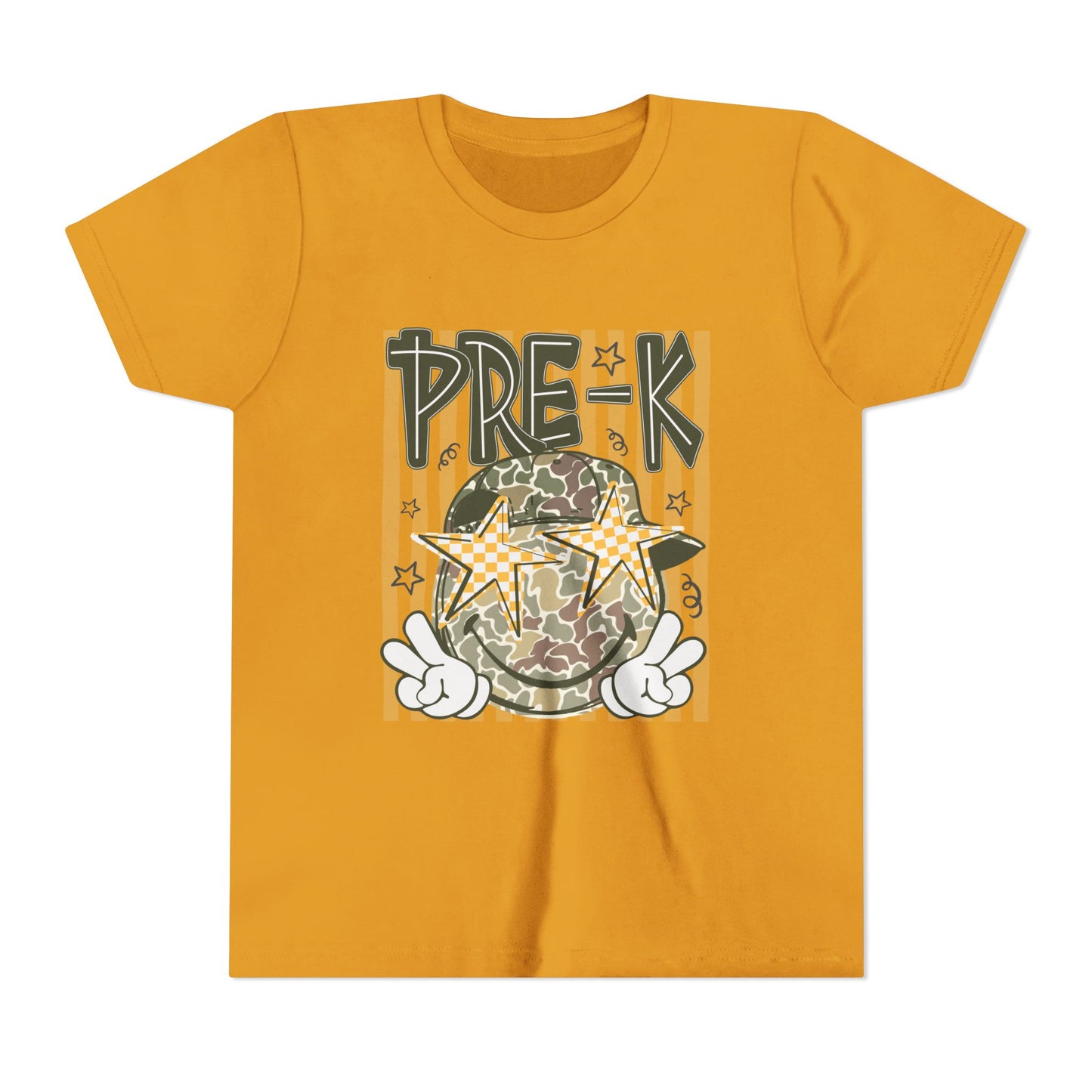 Pre-K Kids Tee — Camo Smiley Star Preschool Shirt for Boys & Girls