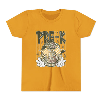 Pre-K Kids Tee — Camo Smiley Star Preschool Shirt for Boys & Girls