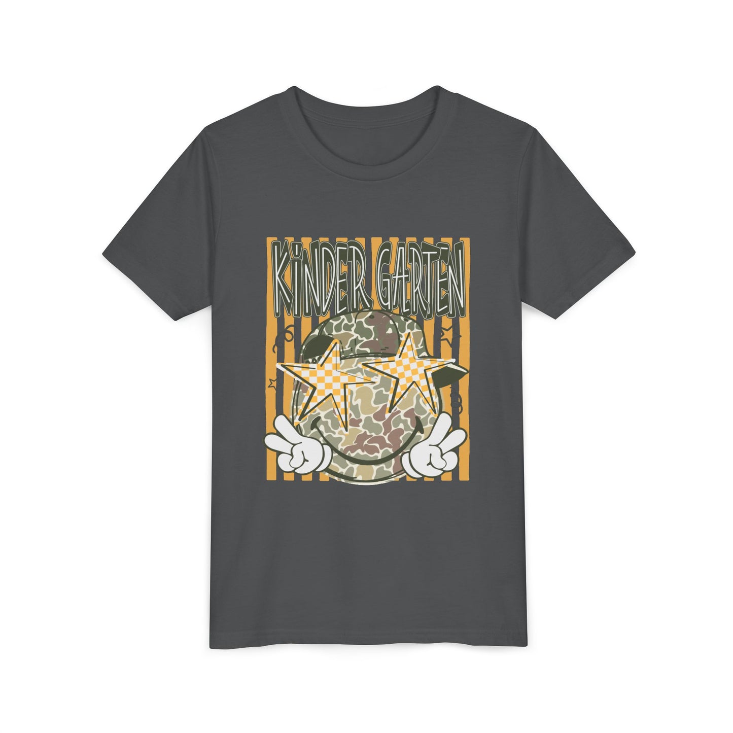 Kindergarten Stars Youth Tee – Camo Globe Graphic Back-to-School Shirt