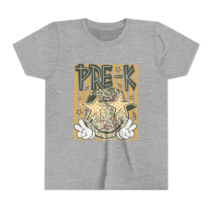 Pre-K Kids Tee — Camo Smiley Star Preschool Shirt for Boys & Girls