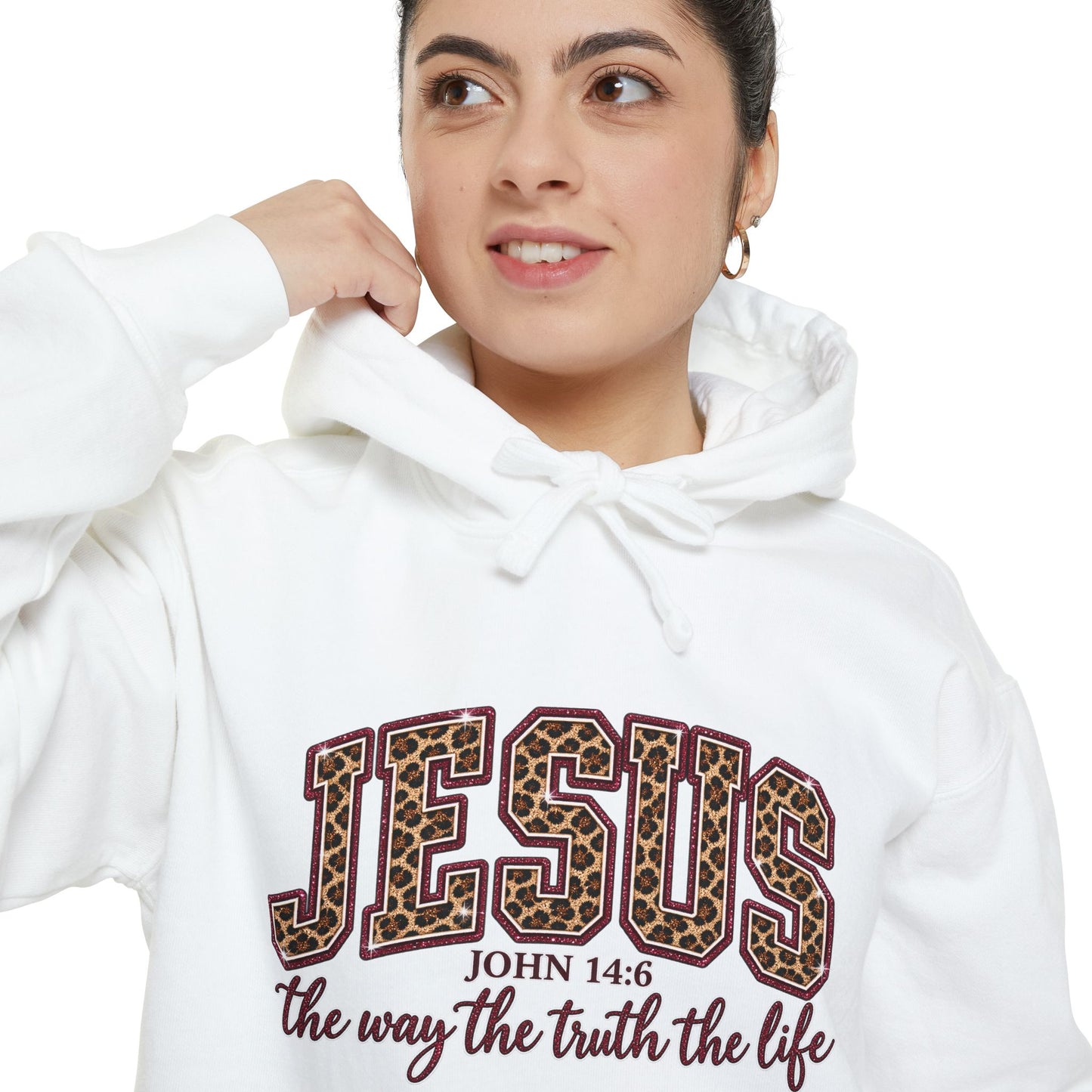 Jesus Leopard Print Hoodie — “John 14:6 The Way The Truth The Life” Christian Pullover