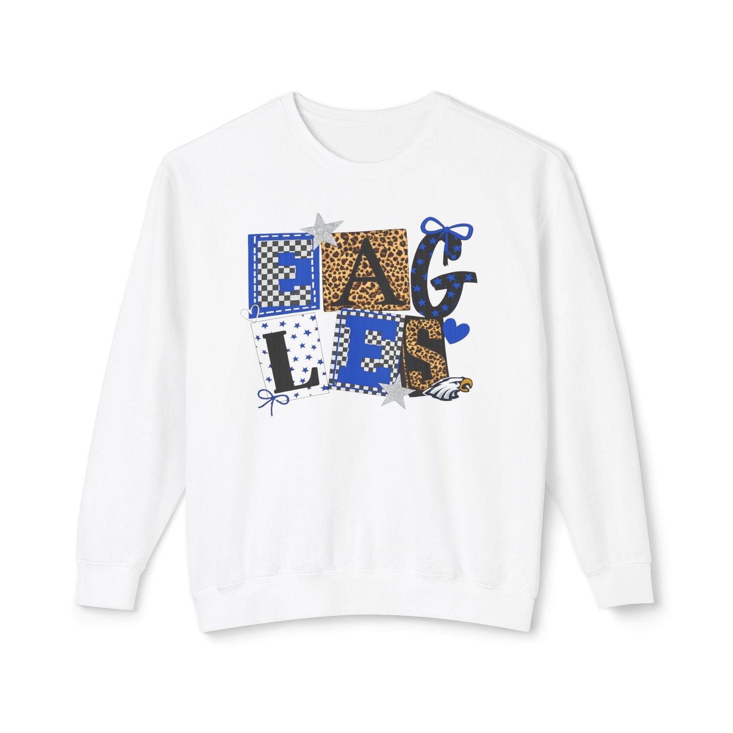 Eagles Patchwork Crewneck Sweatshirt – Blue & Leopard College Spirit