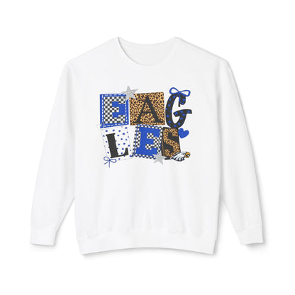 Eagles Patchwork Crewneck Sweatshirt – Blue & Leopard College Spirit