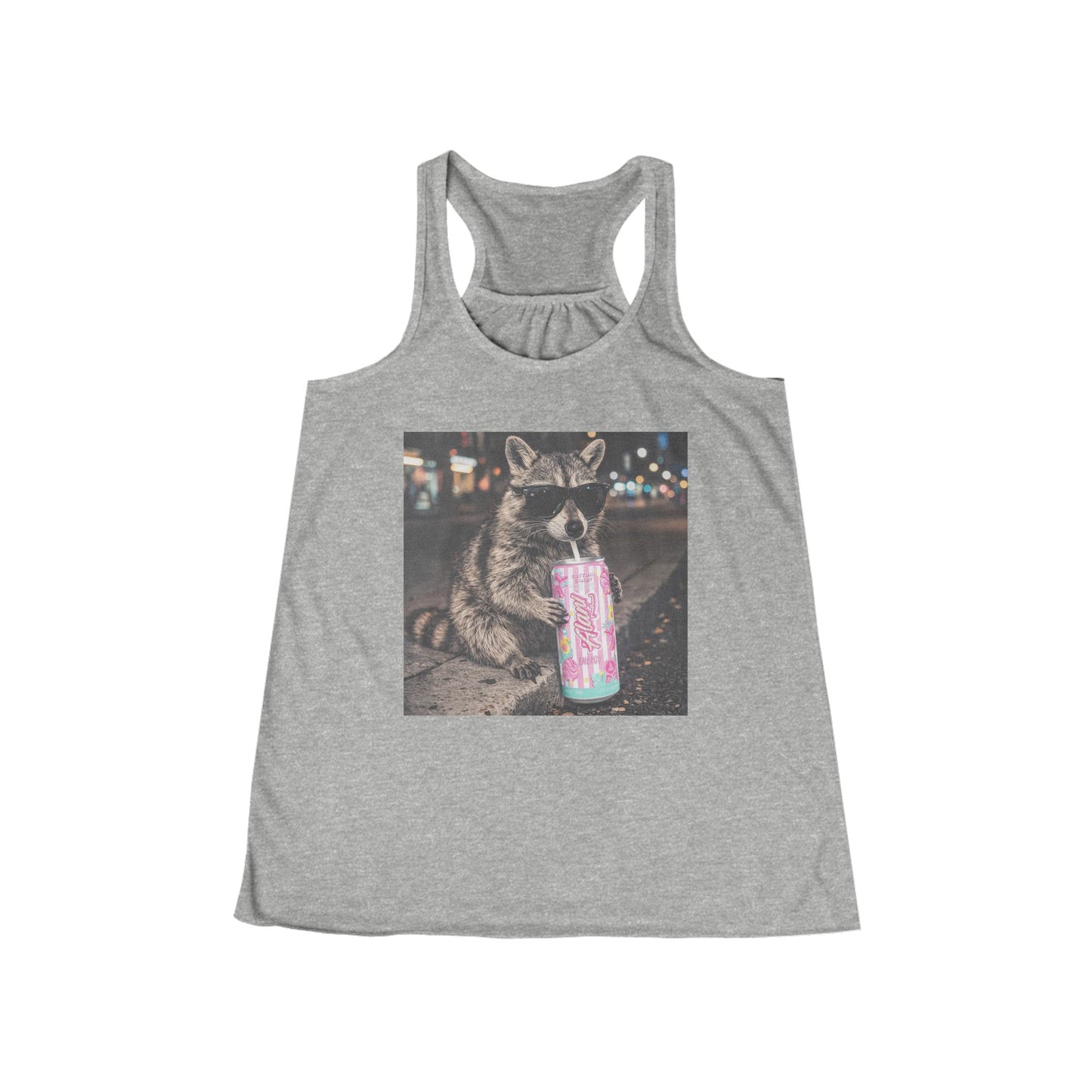 Raccoon with Sparkle Drink Tank Top – Cute Nightlife Animal Graphic Women's Racerback