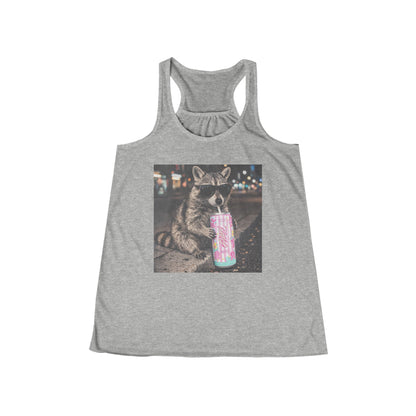 Raccoon with Sparkle Drink Tank Top – Cute Nightlife Animal Graphic Women's Racerback