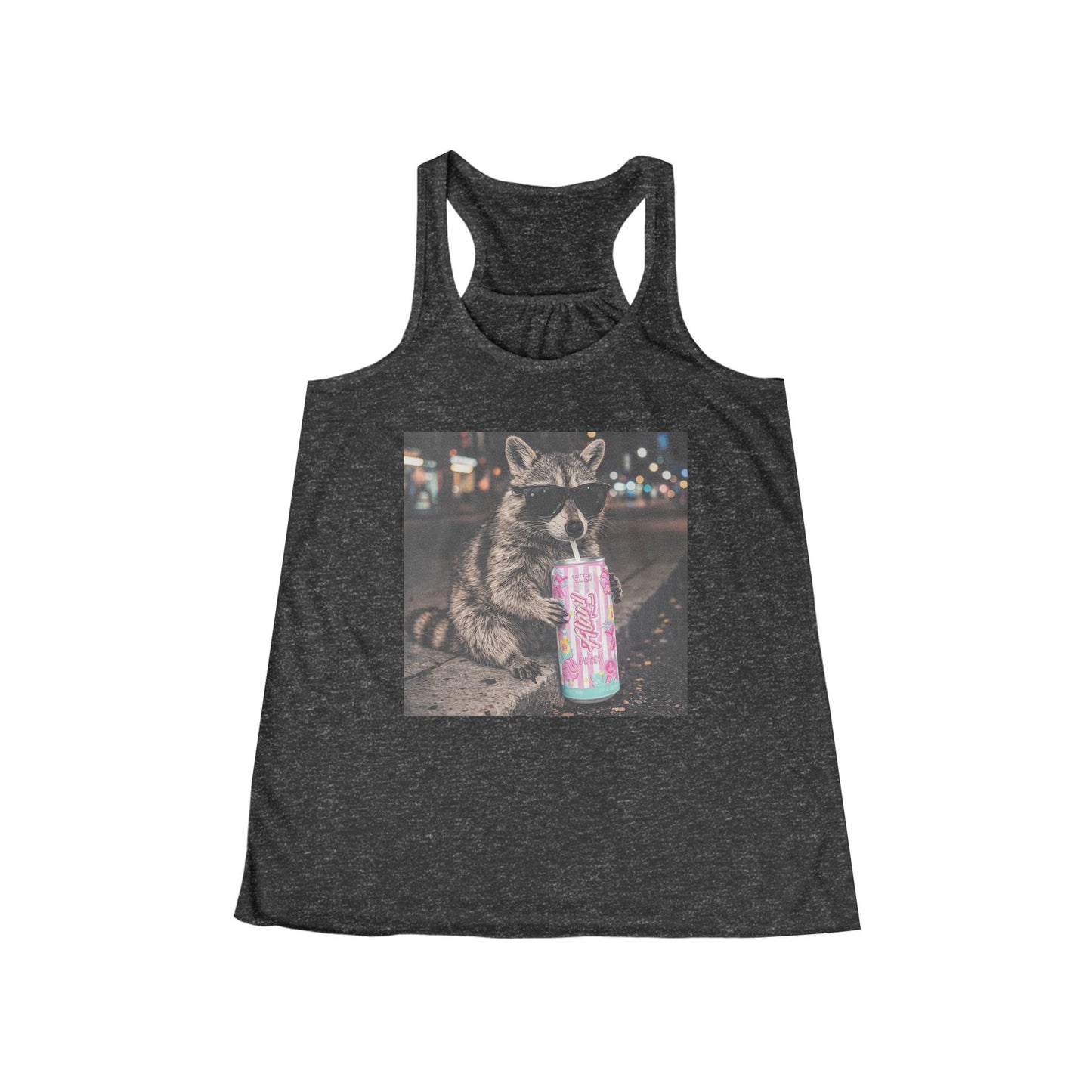 Raccoon with Sparkle Drink Tank Top – Cute Nightlife Animal Graphic Women's Racerback