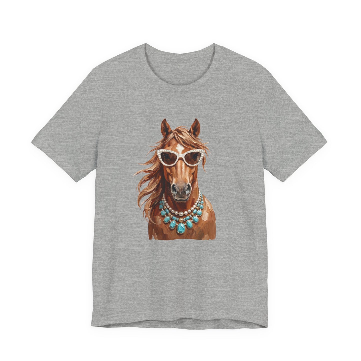 Horse Portrait T‑Shirt — Chic Horse in Sunglasses & Turquoise Necklace