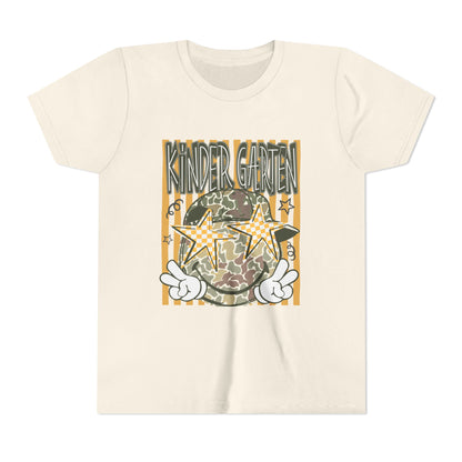 Kindergarten Stars Youth Tee – Camo Globe Graphic Back-to-School Shirt