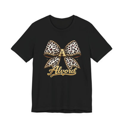 Leopard Bow Monogram Tee — Personalized 'A Alford' Graphic T-Shirt