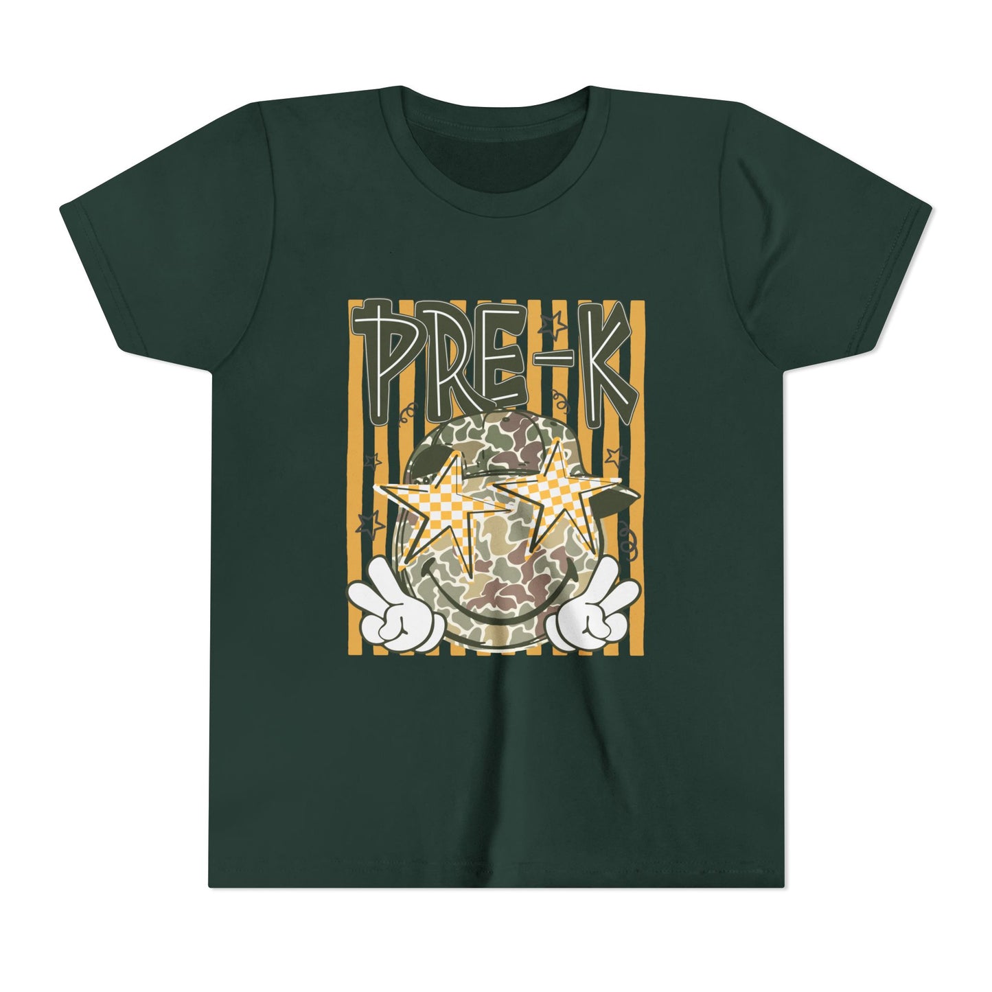 Pre-K Kids Tee — Camo Smiley Star Preschool Shirt for Boys & Girls