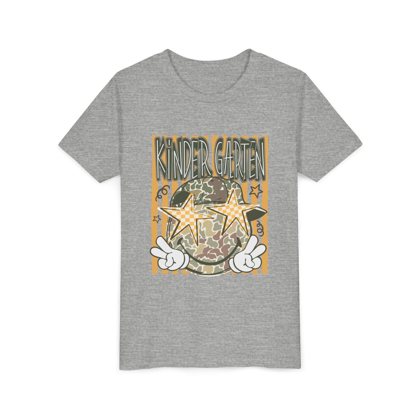 Kindergarten Stars Youth Tee – Camo Globe Graphic Back-to-School Shirt
