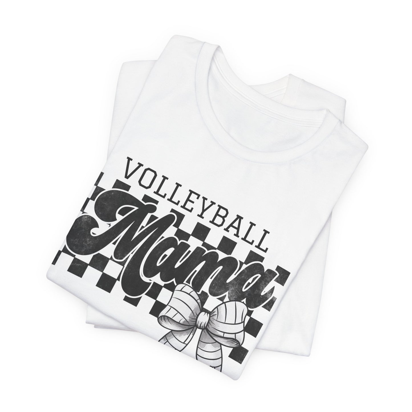 Volleyball Mama Tee – Checkerboard & Bow Graphic Shirt