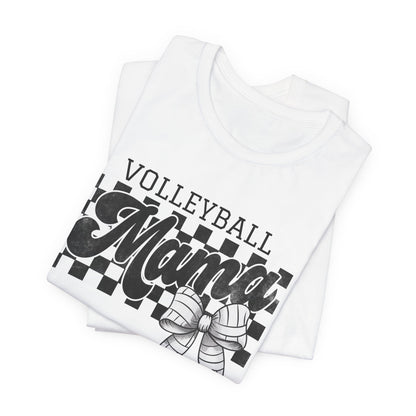 Volleyball Mama Tee – Checkerboard & Bow Graphic Shirt