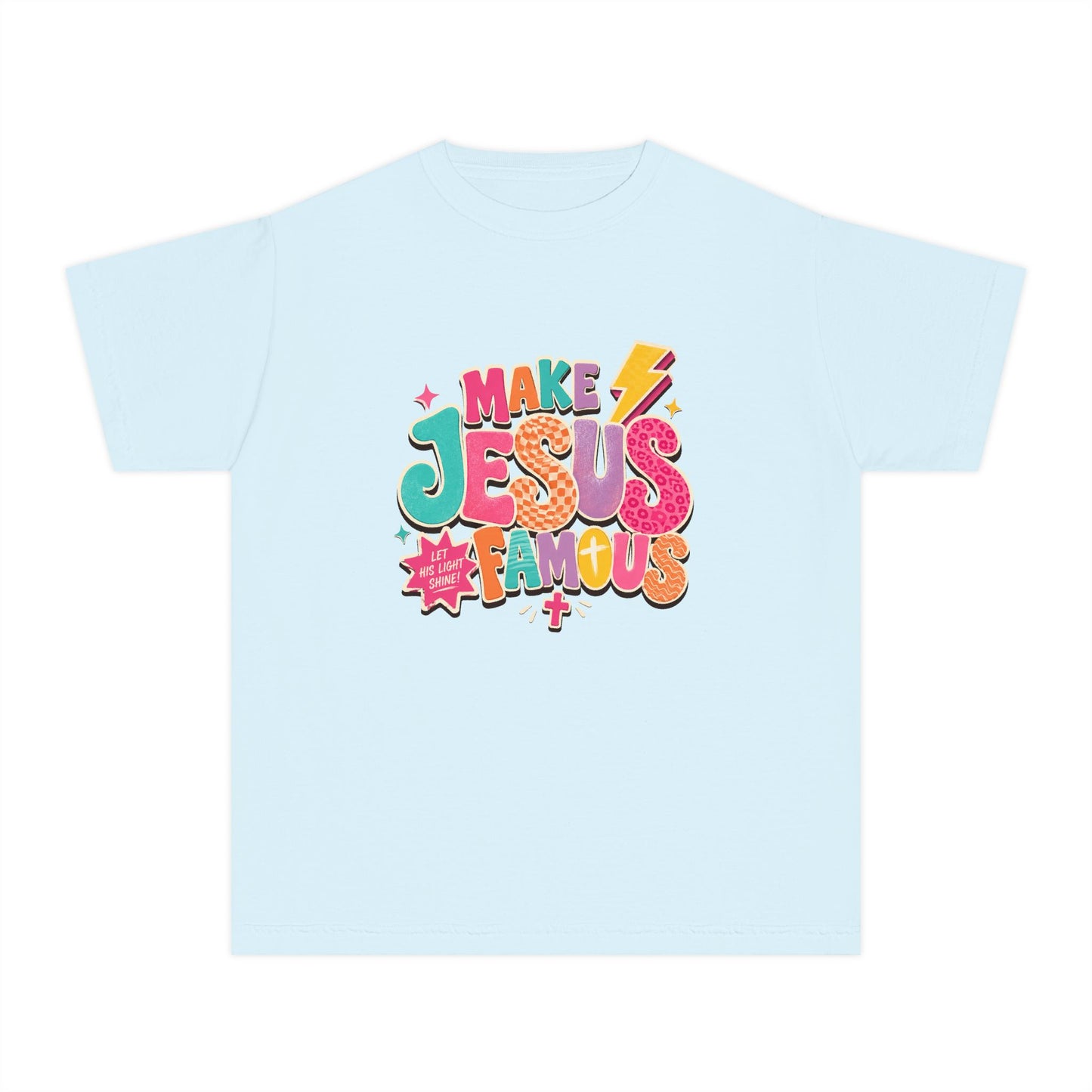 Youth T-Shirt — "Make Jesus Famous" Colorful Graphic Christian Tee