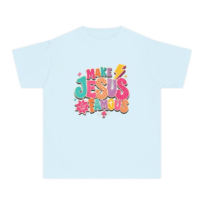 Youth T-Shirt — "Make Jesus Famous" Colorful Graphic Christian Tee