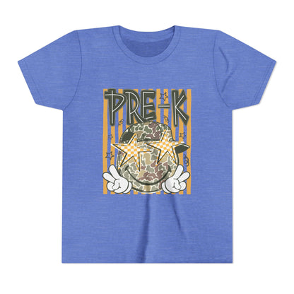 Pre-K Kids Tee — Camo Smiley Star Preschool Shirt for Boys & Girls