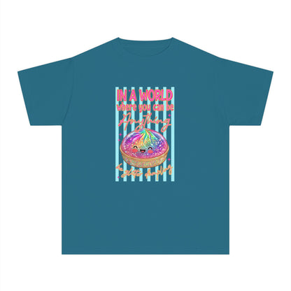 Youth Tee — "In a World Where You Can Be Anything" Rainbow Donut Graphic
