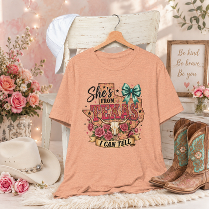 She's From Texas Tee – Floral Cowgirl State Pride T-Shirt