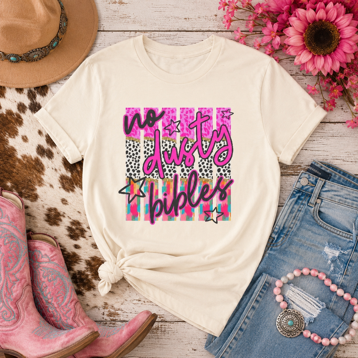 Youth Tee — "No Days Off" Colorful Leopard & Tie-Dye Graphic